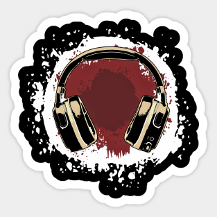 Headphones Art, Red Vintage Sticker